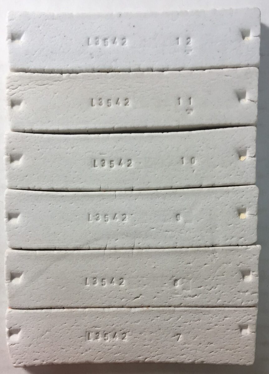 Fired test bars of a less vitreous shipment of PV Clay