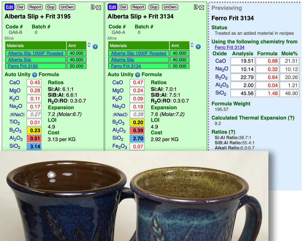 Two glazes, two chemistries