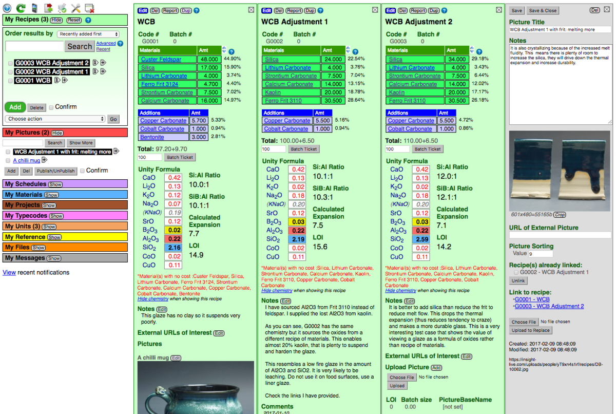 Blue glaze with chemistry calculations