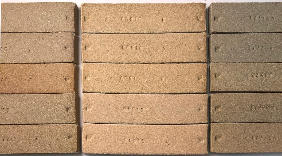 Three sets of fired clay test bars comparing degree of vitrification