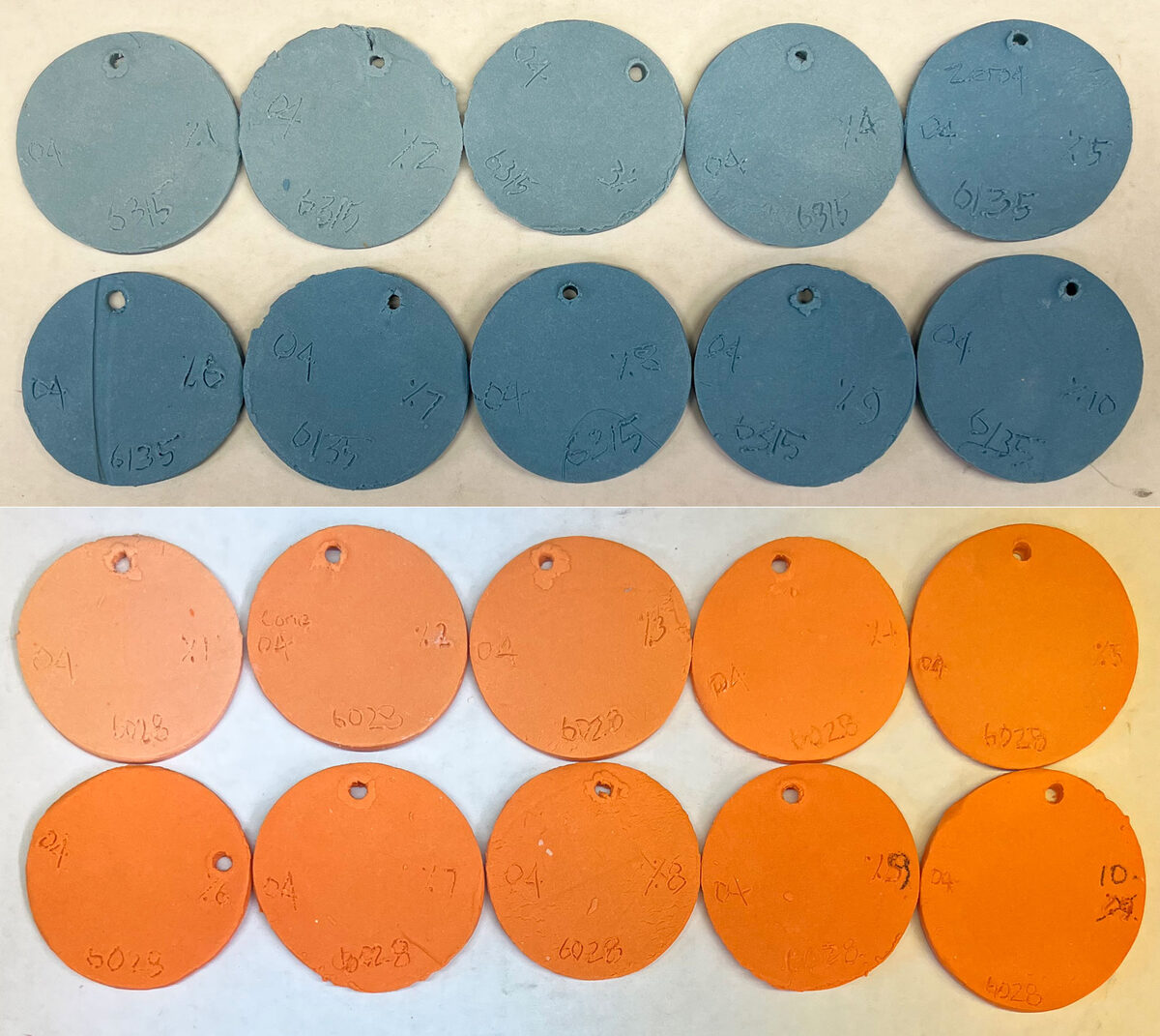Blue and orange fritware samples
