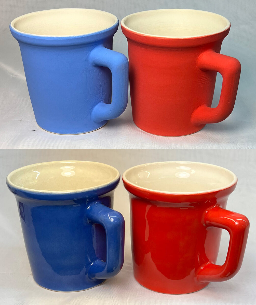 Very bright blue and red underglazes