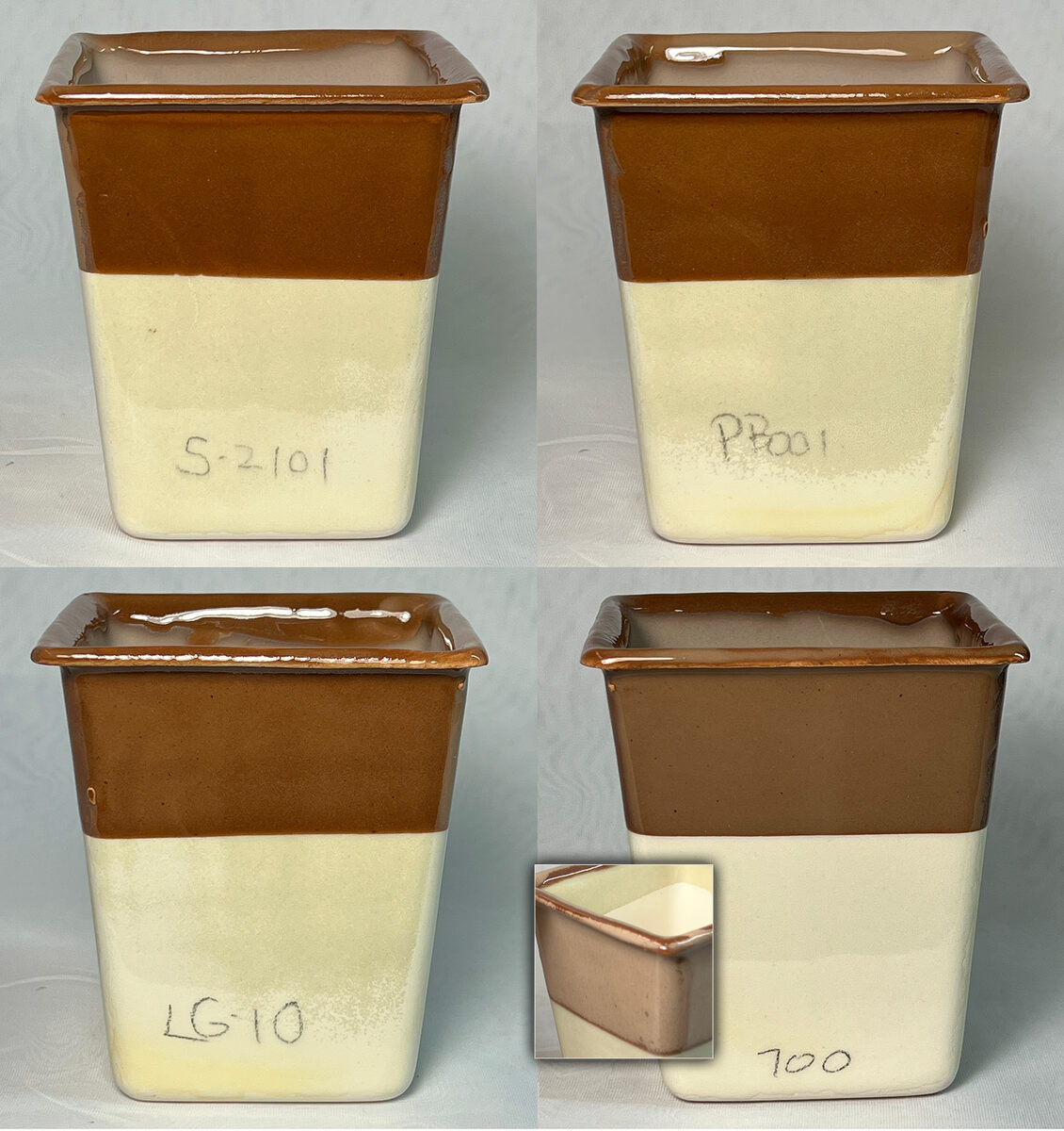 Four brown engobed square vessels