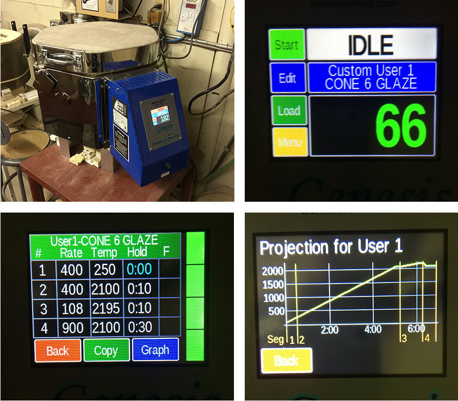 A small controller-equipment kiln and views of programming it