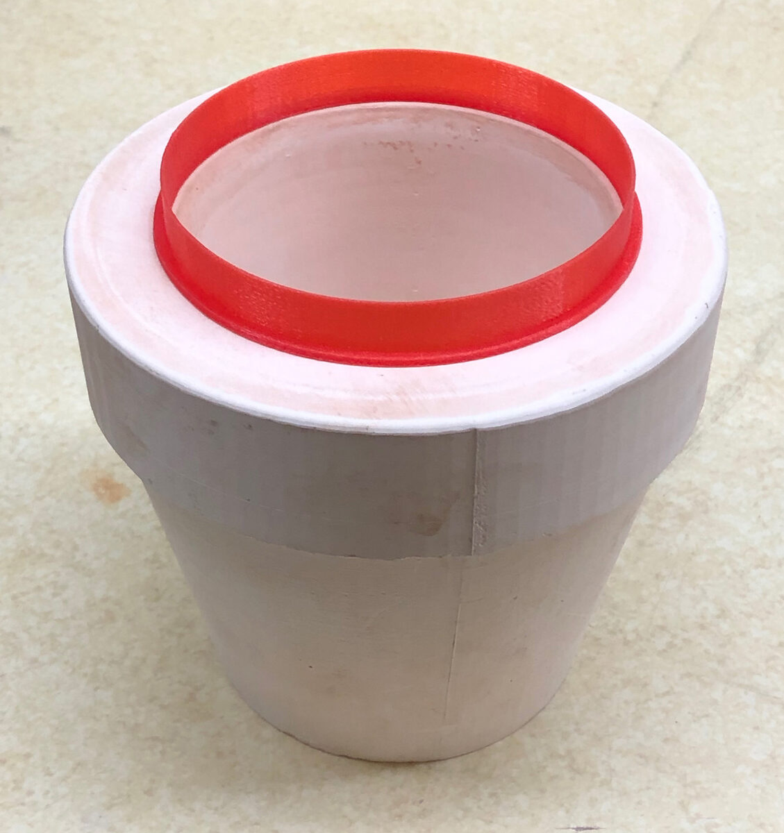 3D-printed pour spout on a mug cast-jigger mold