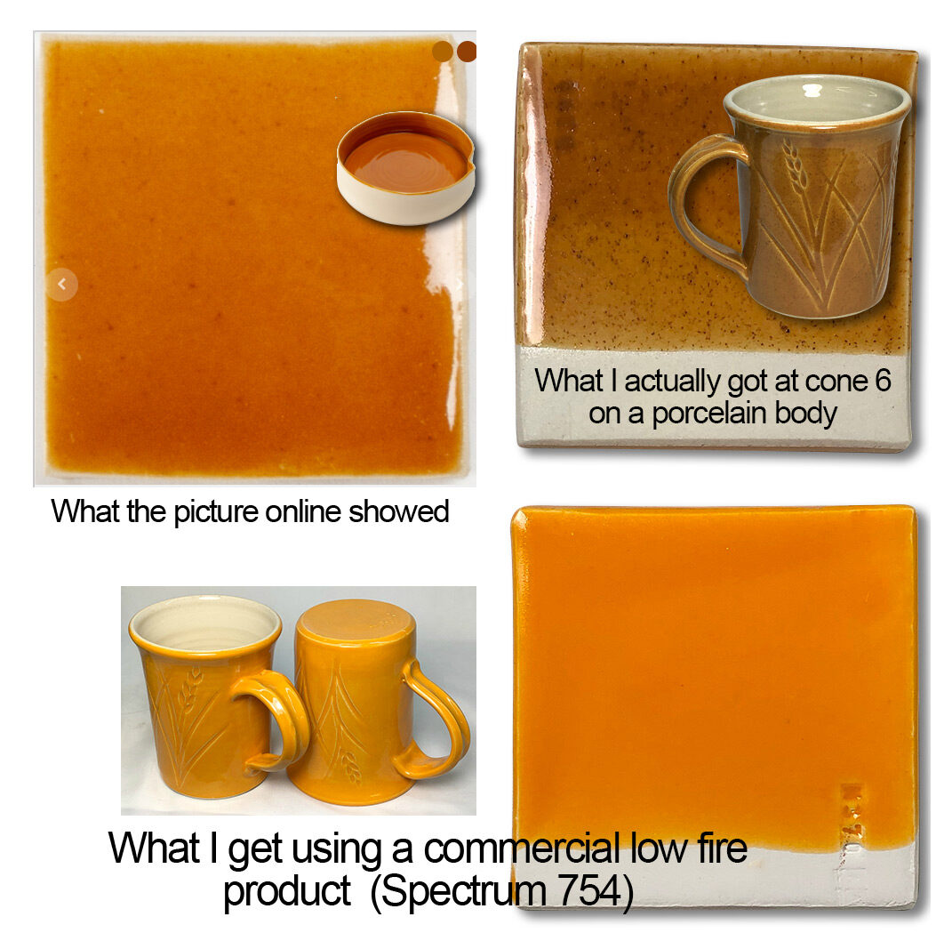 Fired glaze tiles showing an orange promise, what actually came out and a better way