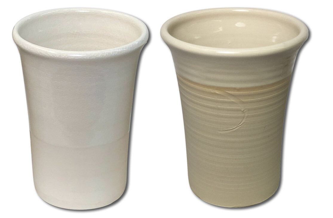 Feldspar/ball clay stoneware fits glazes, porcelain does not