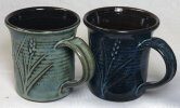 Two rutile blue cone 6 mugs