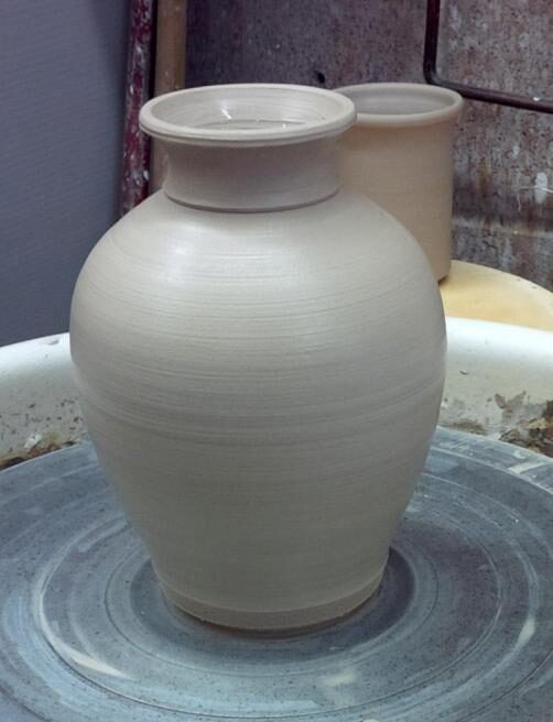 A thrown vase made of a Gerstley Borate glaze
