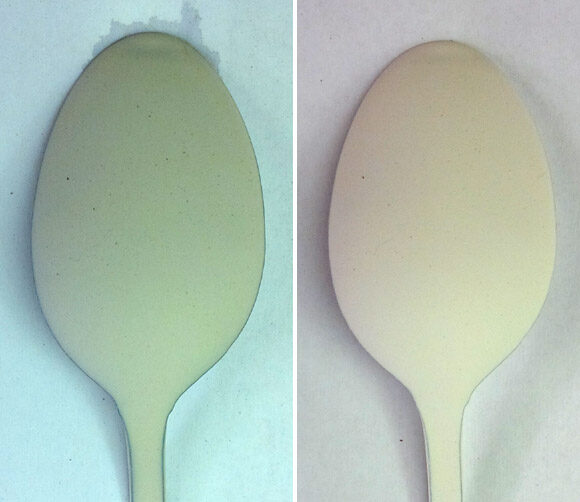 Engobe applied to a metal spoon
