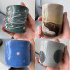 Four cast porcelain mugs with four different commercial glazes. All crazed! Four cast porcelain mugs with four different commercial glazes. All crazed!