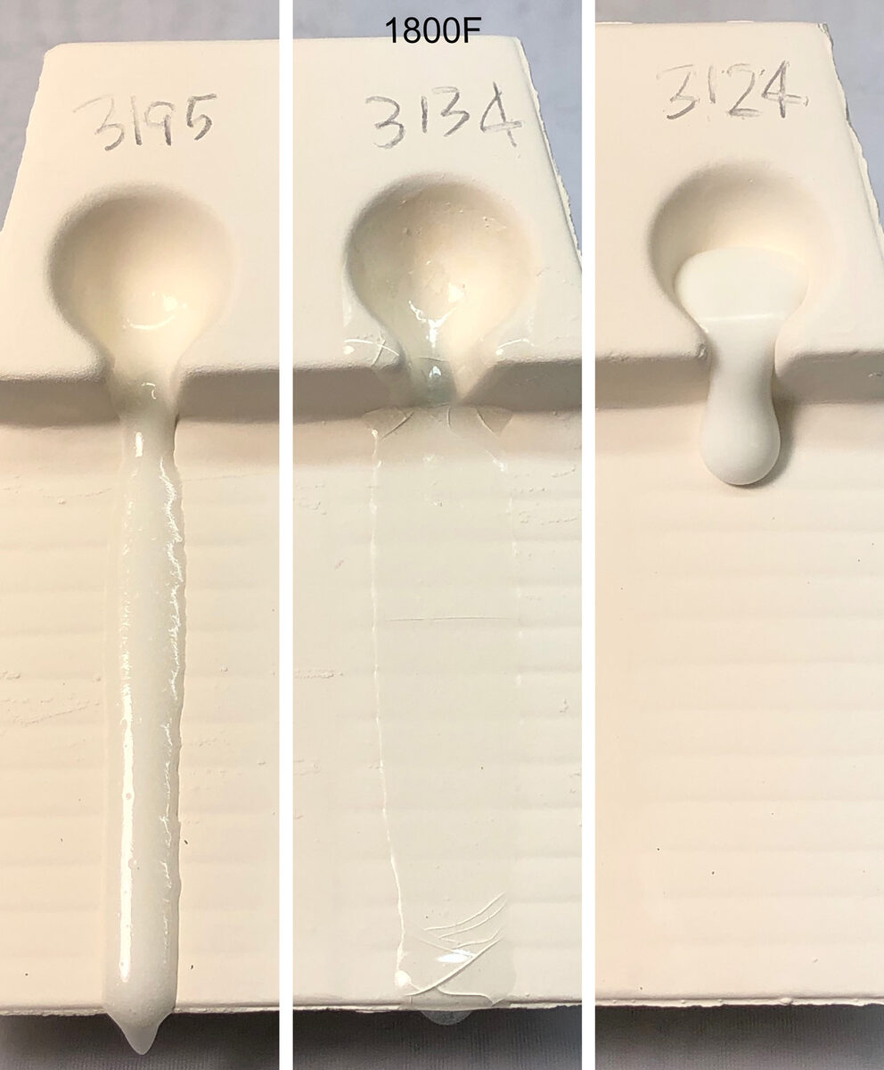 Three melt from tests comparing these frits