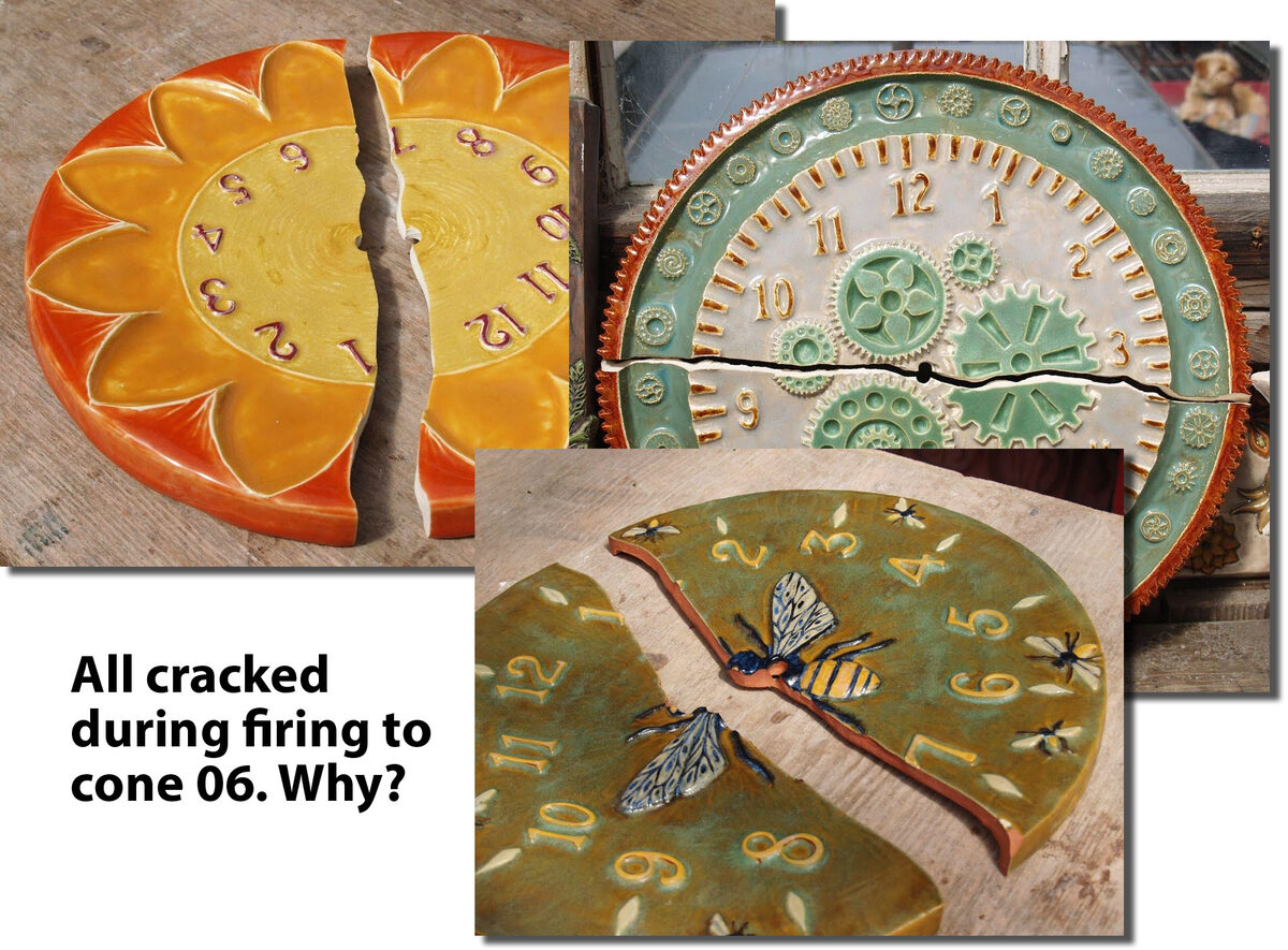 Low fire ware cracking in half during firing