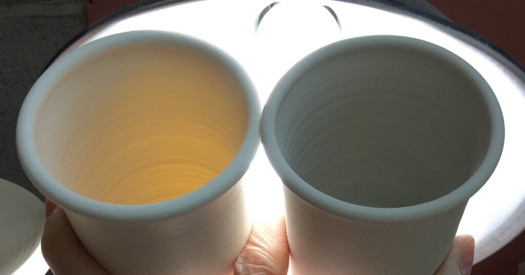 Translucent and opaque porcelain cups