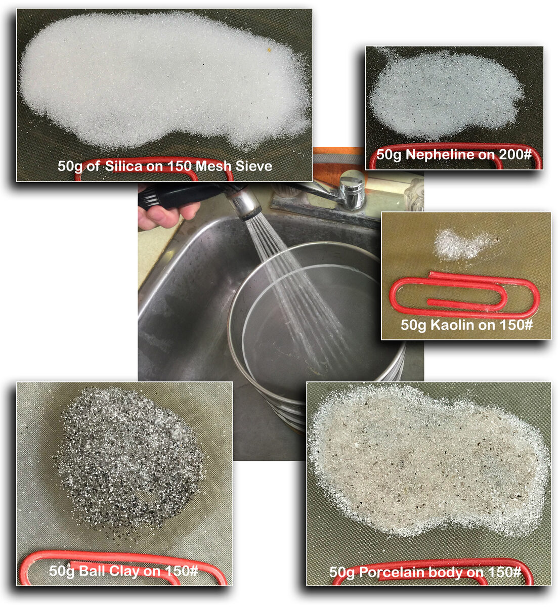 Oversize ceramic materials particles on 150 mesh screen