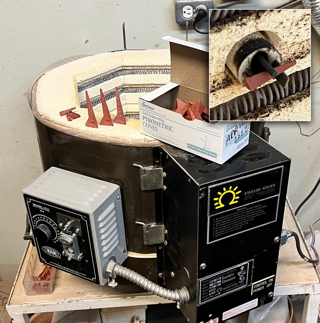 A hobby kiln with kiln sitter shutoff