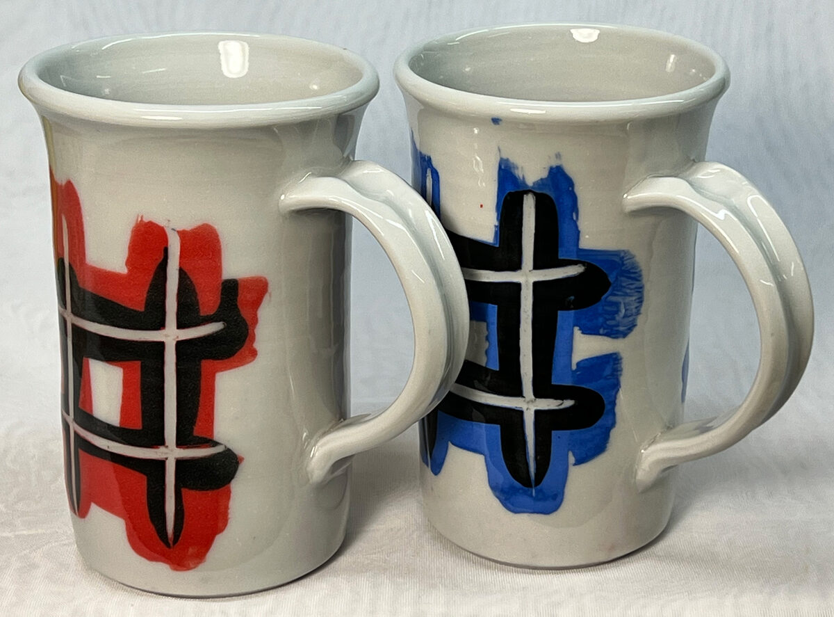 Two porcelain hashtag mugs