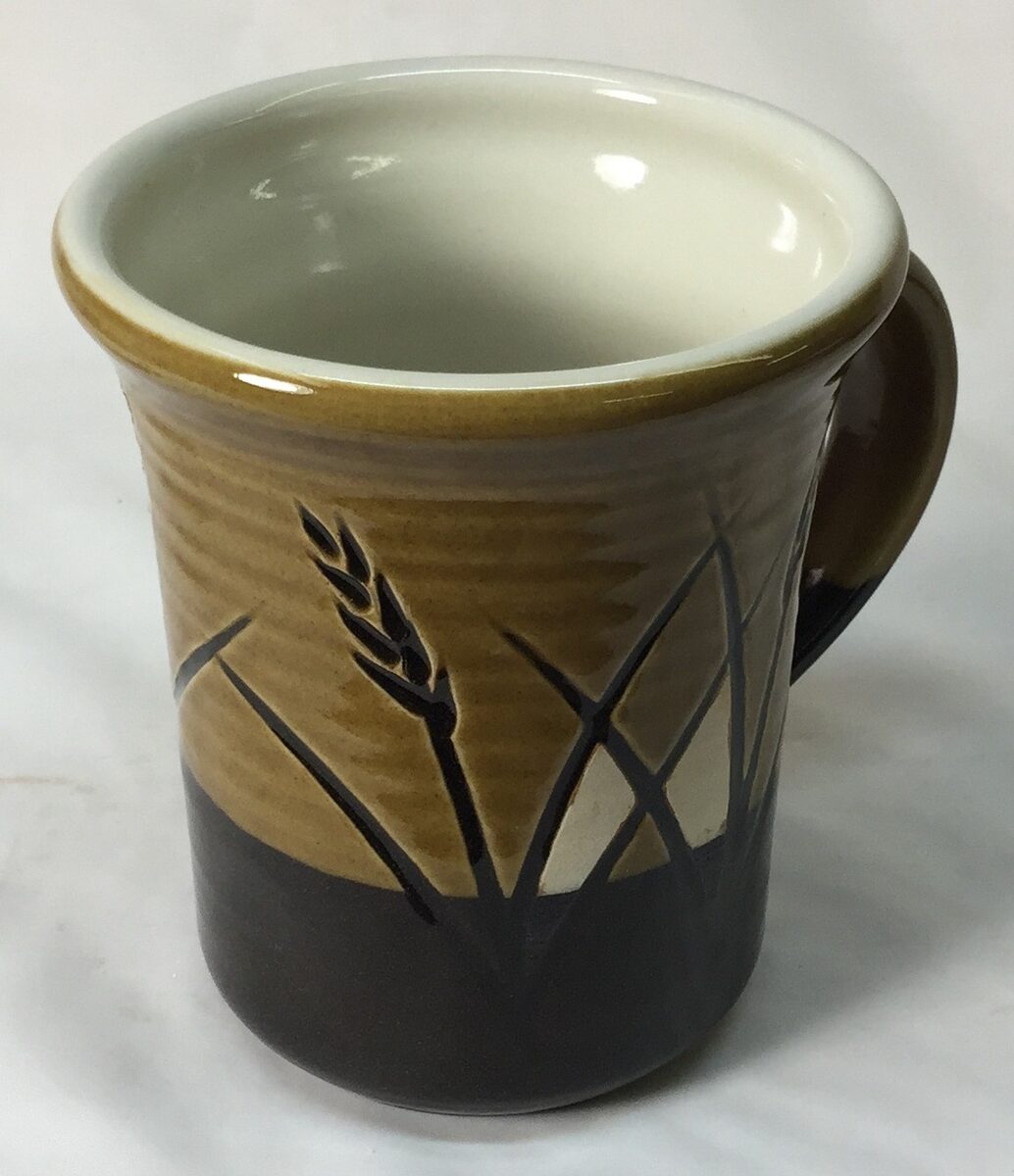 A black stoneware mug